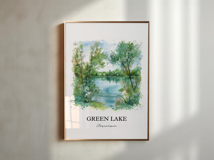 Green Lake WI Wall Art, Big Green Lake Print, Wisconsin Watercolor Art, Green Lake WI Gift, Travel Print, Travel Poster, Housewarming Gift