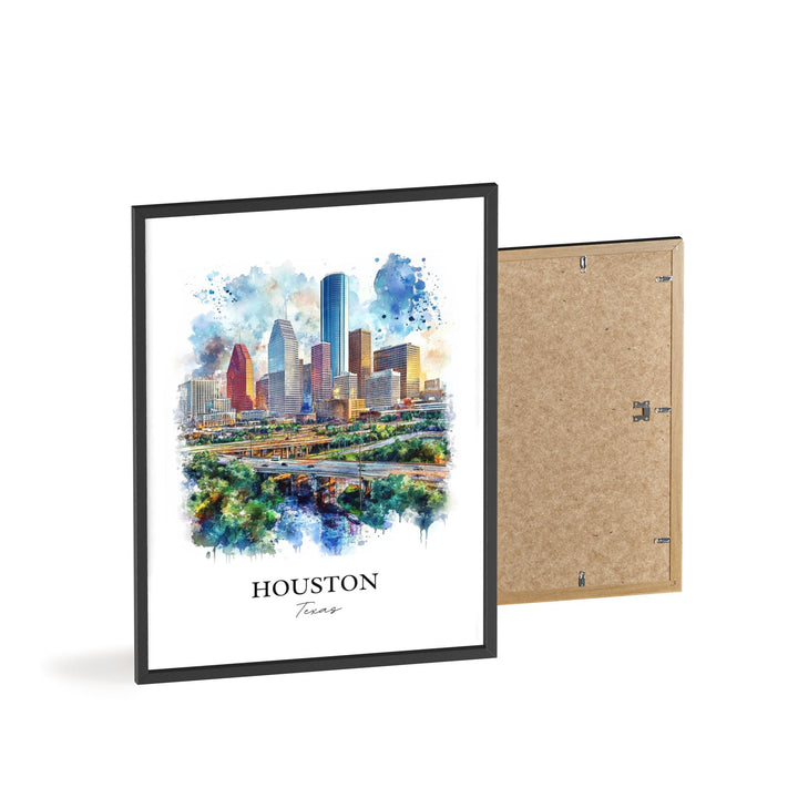 Houston TX Wall Art, Houston Print, Houston Watercolor Art, Houston Skyline Gift, Travel Print, Travel Poster, Housewarming Gift