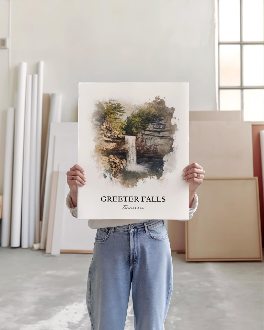 Greeter Falls Wall Art, Grundy County Print, Tennessee Watercolor Art, Greeter Falls TN Gift, Travel Print, Travel Poster, Housewarming Gift