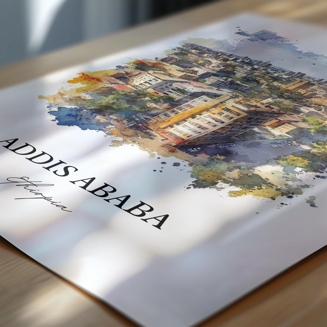 Addis Ababa Wall Art, Ethiopia Print, Ethiopia Watercolor Art, Addis Ababa Gift, Travel Print, Travel Poster, Housewarming Gift