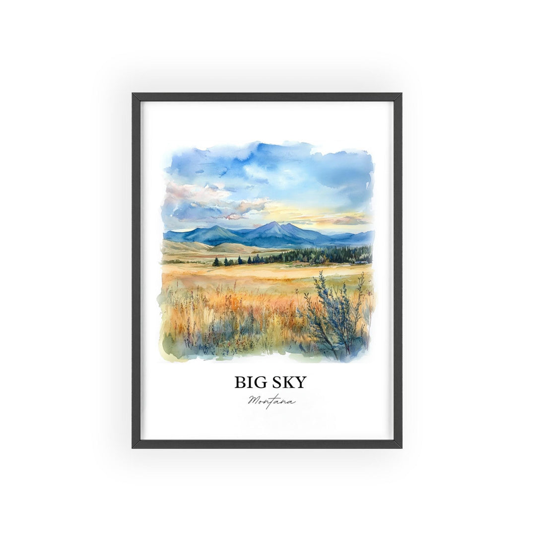 Big Sky MT Wall Art, Big Sky Montana Print, Montana Watercolor Art, Big Sky MT Gift, Travel Print, Travel Poster, Housewarming Gift