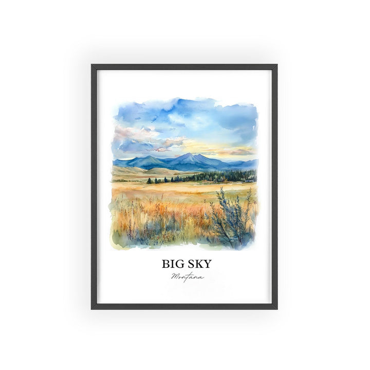 Big Sky MT Wall Art, Big Sky Montana Print, Montana Watercolor Art, Big Sky MT Gift, Travel Print, Travel Poster, Housewarming Gift