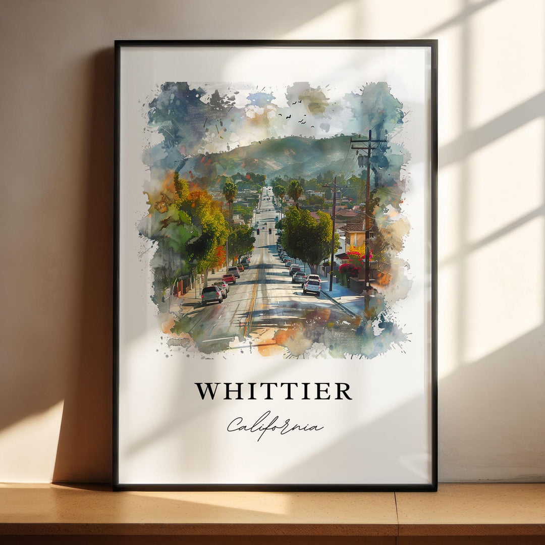 Whittier CA Wall Art, Whittier Print, Whittier Watercolor Art, SoCal Art Gift, Travel Poster, Housewarming Gift