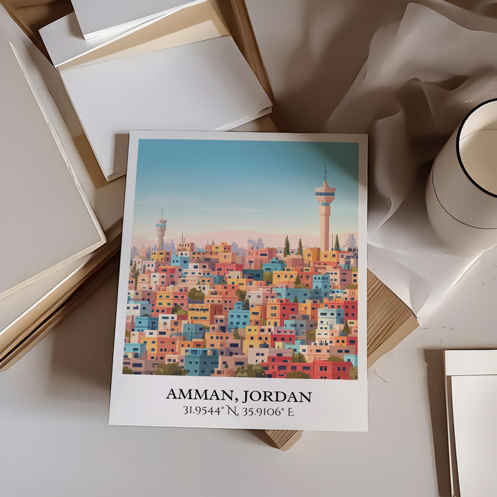 Amman Jordan Art, Amman Retro Travel Art, Amman Home Decor, Jordan Gift, Jordan Country Travel Art, Travel Prints, Housewarming Gift