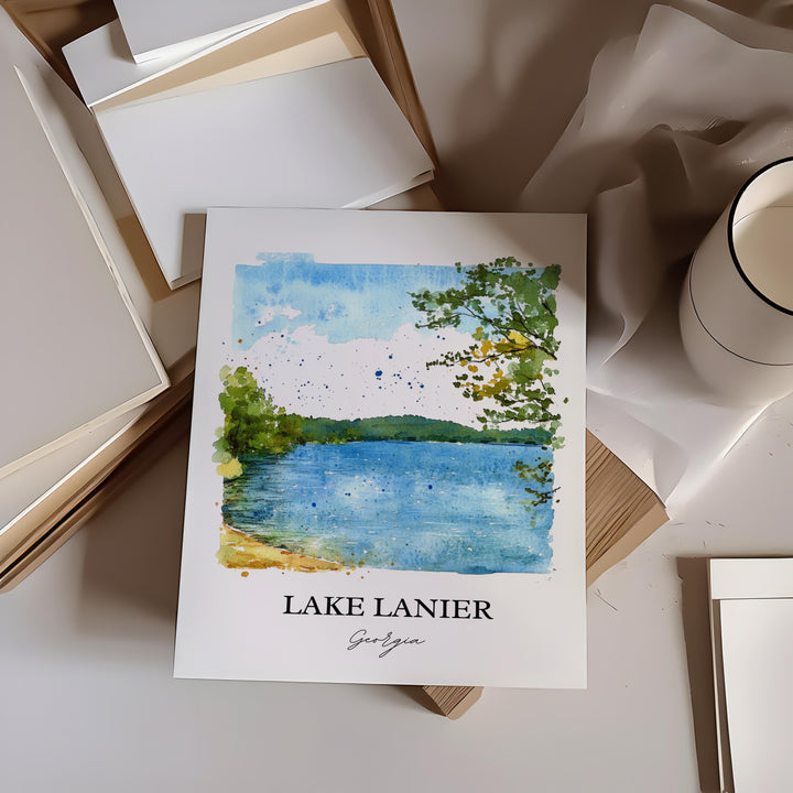 Lake Lanier Wall Art, Chattahoochee River Print, Georgia Watercolor Art, Lake Lanier Gift, Travel Print, Travel Poster, Housewarming Gift
