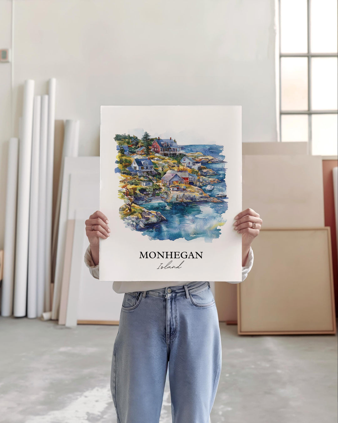 Monhegan Island Wall Art, Gulf of Maine Print, Maine Watercolor Art, Monhegan Island Gift, Travel Print, Travel Poster, Housewarming Gift