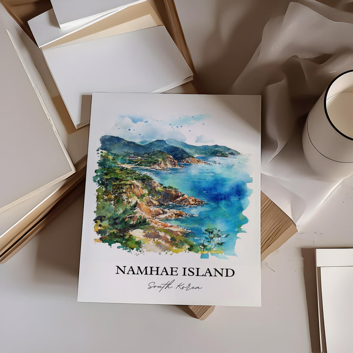 Namhae Island Wall Art, South Gyeongsang Print, South Korea Watercolor, Namhae Island Gift, Travel Print, Travel Poster, Housewarming Gift
