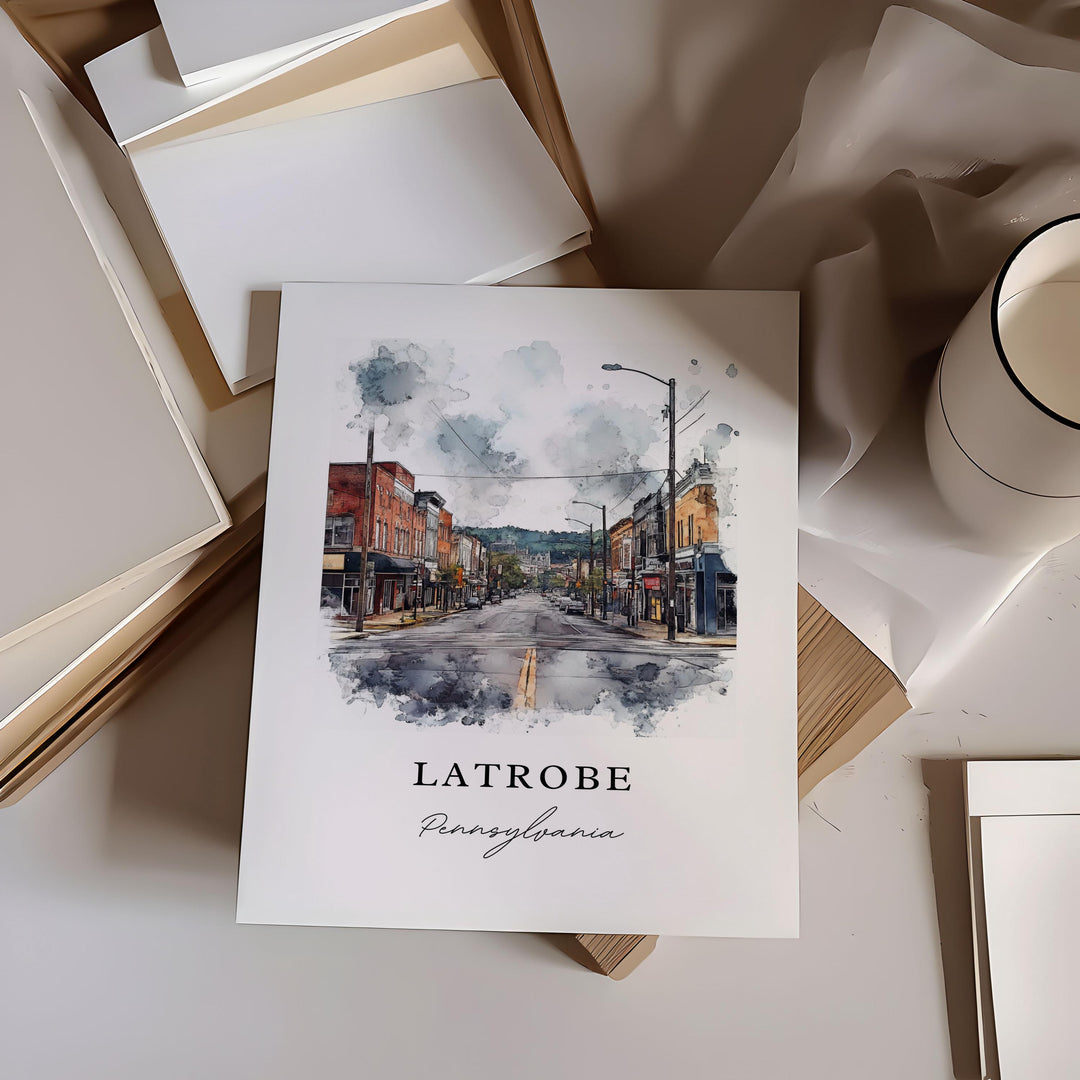 Latrobe PA Wall Art, Latrobe Pennsylvania Print, Latrobe Watercolor, Westmoreland County Gift, Western PA Travel Print, Housewarming Gift