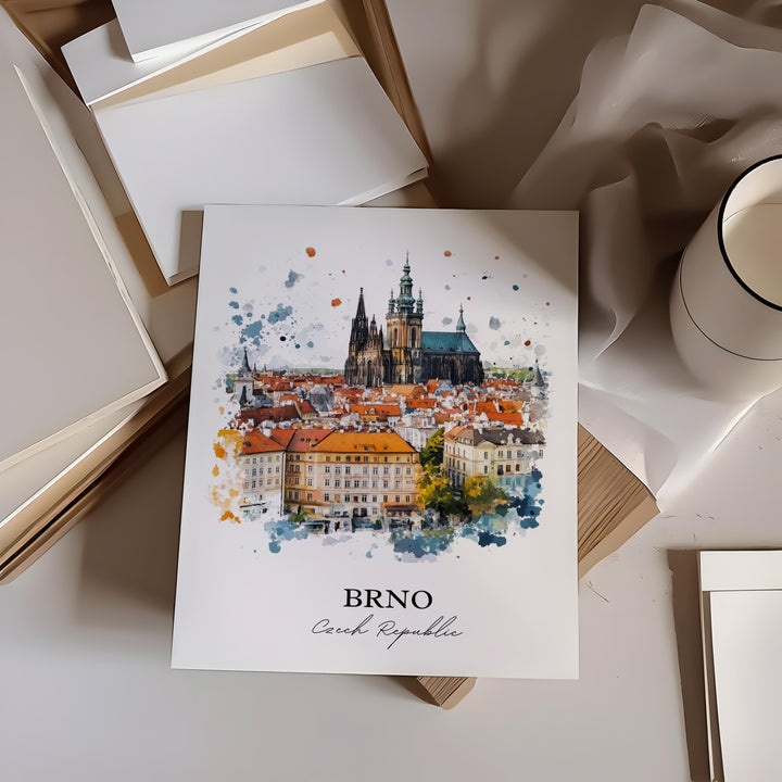 Brno Wall Art, Brno Print, Czech Republic Watercolor Art, Brno Czech Republic Gift, Travel Print, Travel Poster, Housewarming Gift