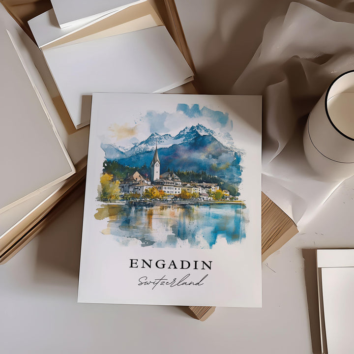 Engadin Switzerland Wall Art, Engadin Print, Engadin Watercolor, Engadin Region Gift,