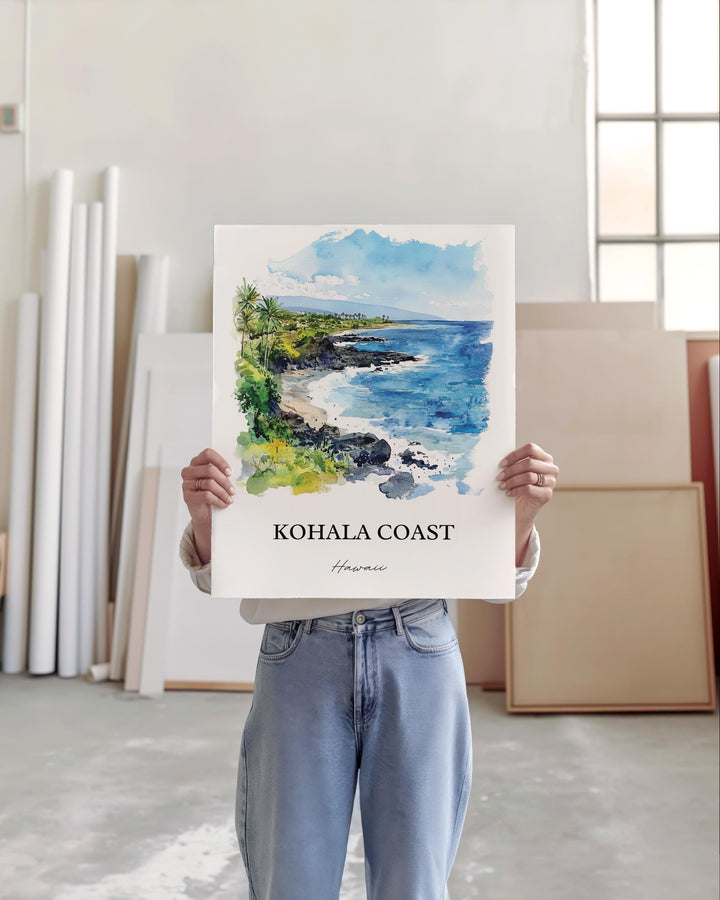 Kohala Coast Wall Art, Big Island Print, Hawaii Watercolor Art, Kohala Coast Gift, Travel Print, Travel Poster, Housewarming Gift