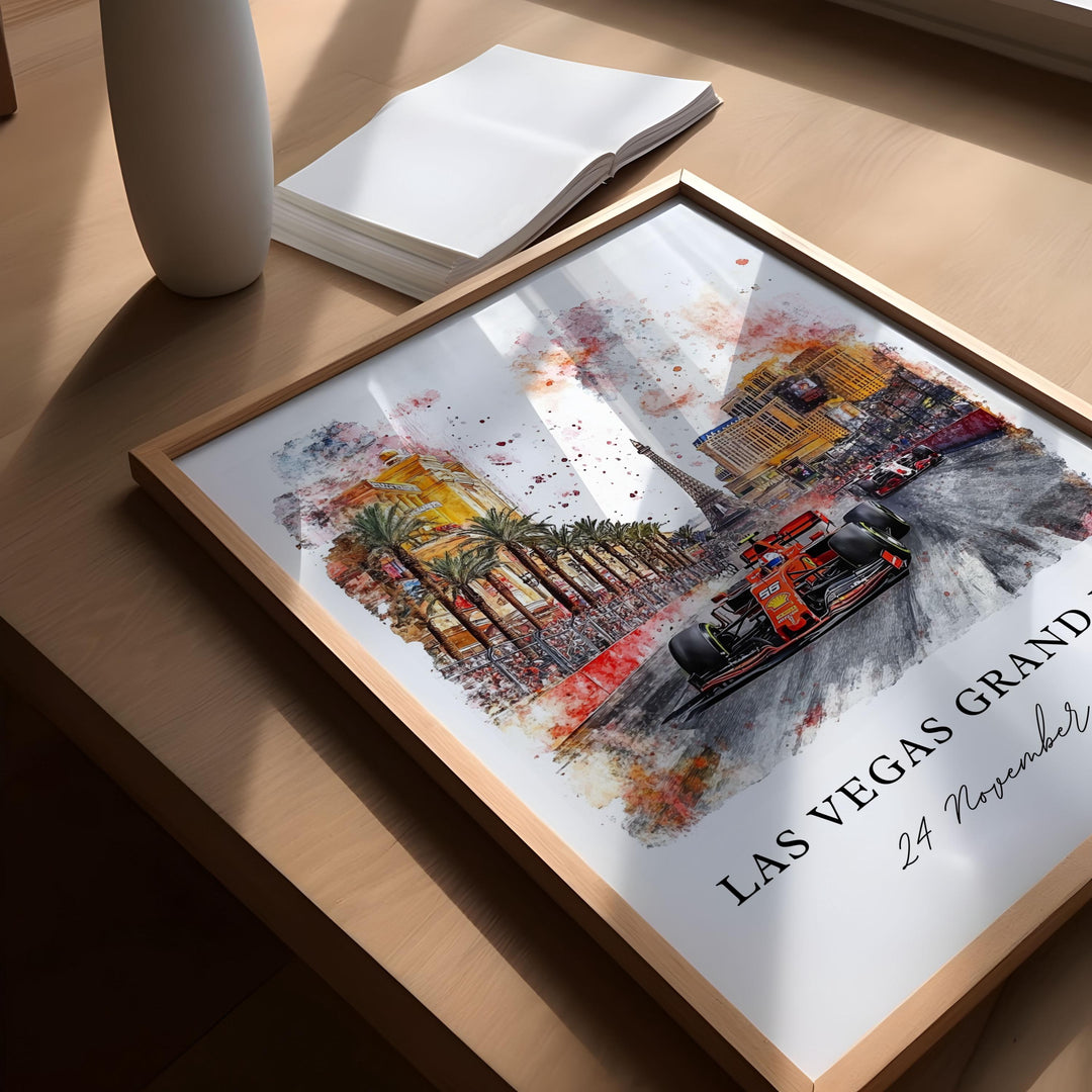 Vegas F1 Wall Art, Las Vegas Grand Prix Print, F1 Vegas Watercolor Art, F1 Vegas Strip Gift,