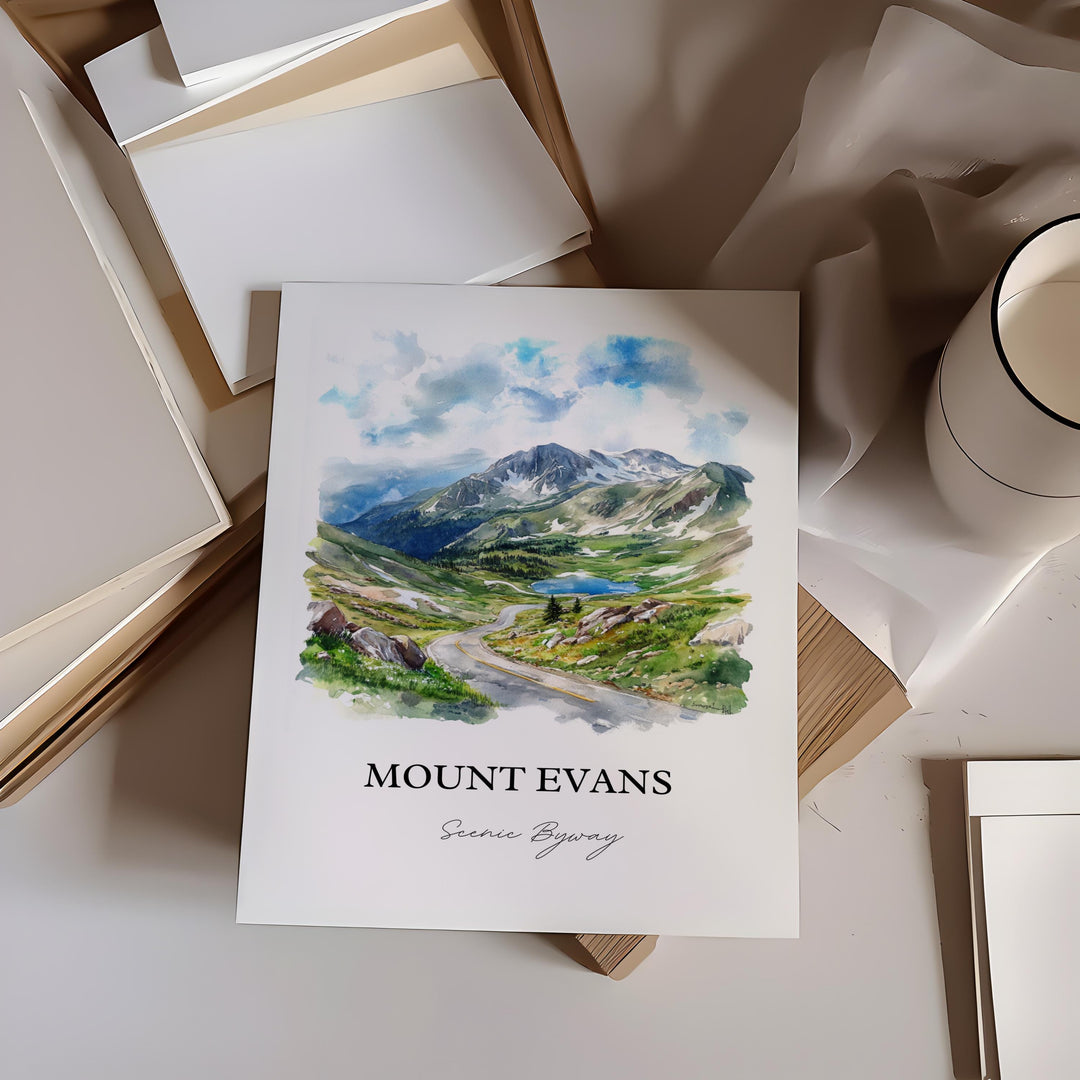 Mount Evans CO Wall Art, Mount Blue Sky Print, Colorado Watercolor Art, Mt Blue Sky Gift, Travel Print, Travel Poster, Housewarming Gift