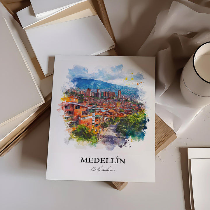 Medellín Wall Art, Medellín Skyline Print, Medellín Colombia Watercolor Art, Colombia Gift, Travel Print, Travel Poster, Housewarming Gift