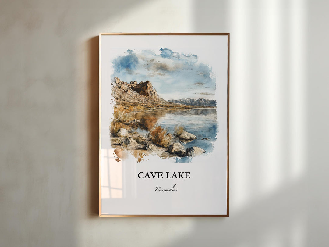 Cave Lake NV Wall Art, Nevada Print, Cave Lake Watercolor Art, Cave Lake Gift, Travel Print, Travel Poster, Housewarming Gift