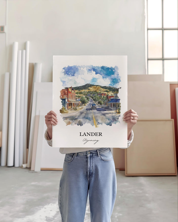 Lander WY Wall Art, Lander Wyoming Print, Wyoming Watercolor Art, Fremont County WY Gift, Travel Print, Travel Poster, Housewarming Gift