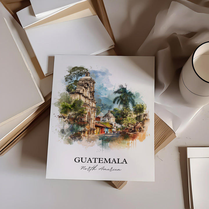 Guatemala Wall Art, Central America Print, Guatemala Watercolor Art, Guatemala Gift, Travel Print, Travel Poster, Housewarming Gift