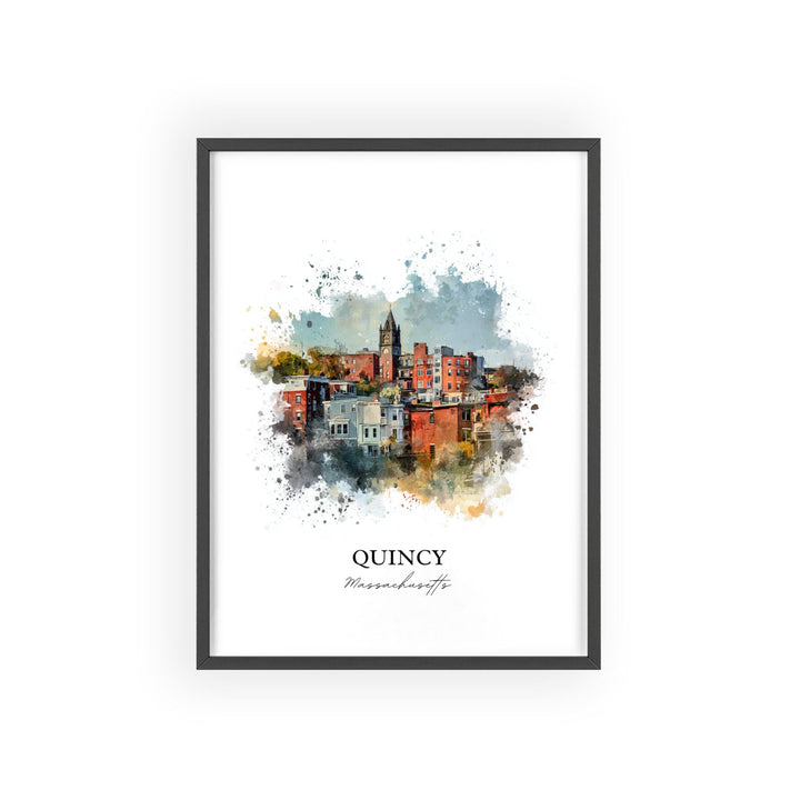 Quincy MA Wall Art, Quincy Print, Quincy Watercolor Art, Norfolk County MA Gift, Travel Print, Travel Poster, Housewarming Gift