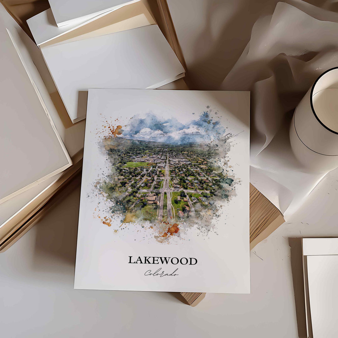 Lakewood CO Wall Art, Lakewood Print, Colorado Watercolor Art, Jefferson County CO Gift, Travel Print, Travel Poster, Housewarming Gift