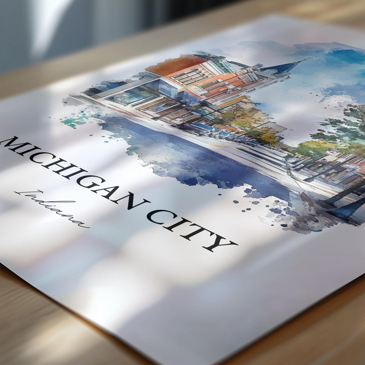 Michigan City IN Art, LaPorte County Print, Lake Michigan Watercolor, Michigan City IN Gift, Travel Print, Travel Poster, Housewarming Gift