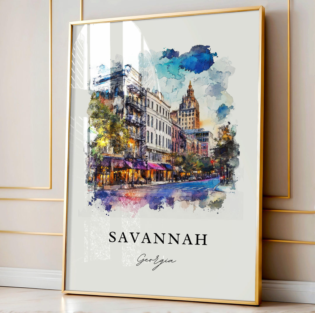 Savannah Georgia Wall Art, Savannah Print, Savannah GA Watercolor Art, Savannah Georgia Gift,