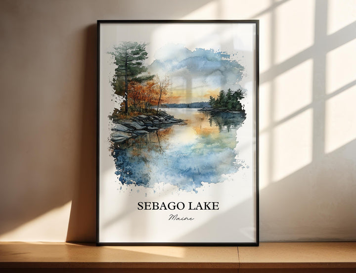 Sebago Lake Wall Art, Casco Maine Print, Maine Watercolor Art, Sebago Lake Gift, Travel Print, Travel Poster, Housewarming Gift