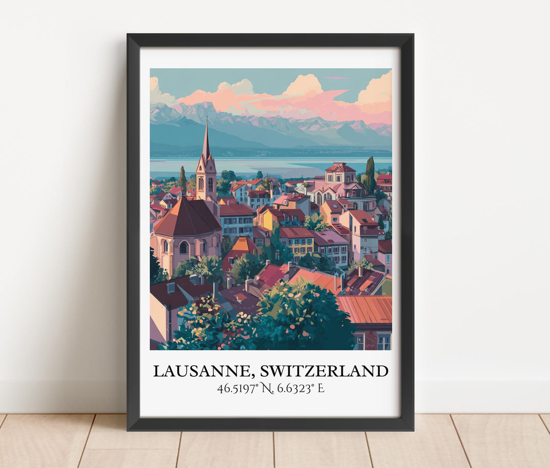Lausanne Art, Lausanne Retro Travel Art, Switzerland Home Decor, Lausanne Gift, Swiss Travel Art, Travel Prints, Housewarming Gift