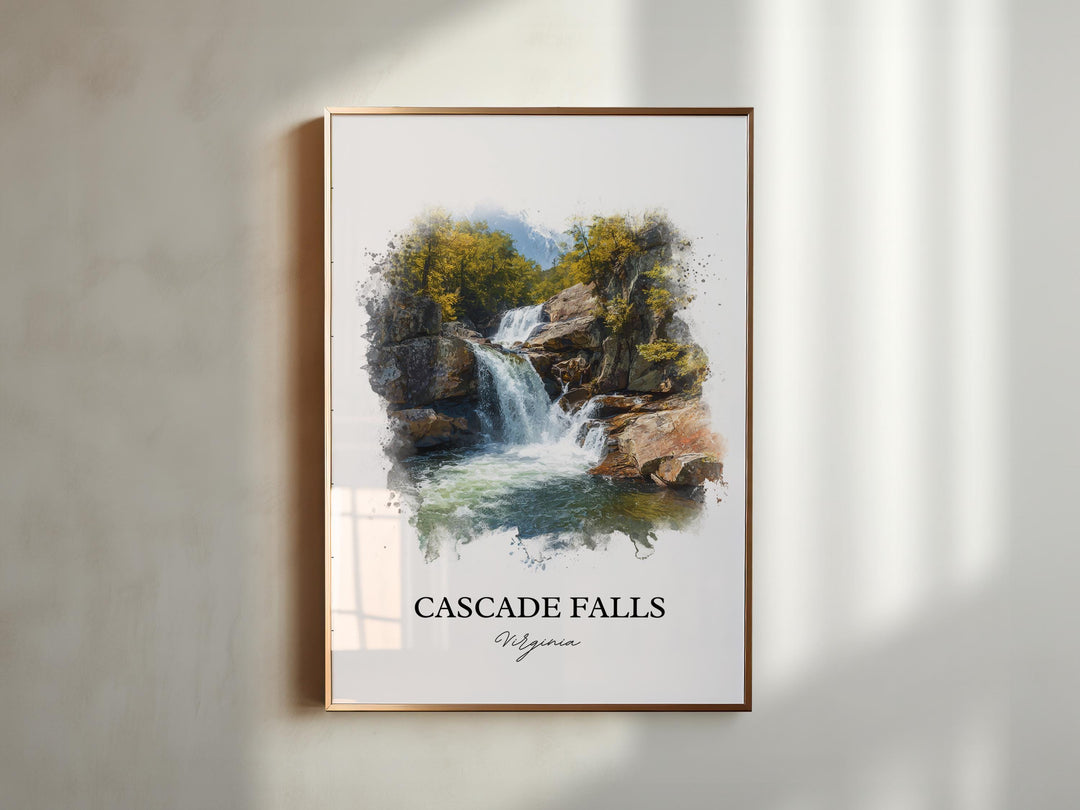 Cascade Falls Wall Art, Cascade Falls Print, Virginia Watercolor Art, Cascade Falls VA Gift, Travel Print, Travel Poster, Housewarming Gift