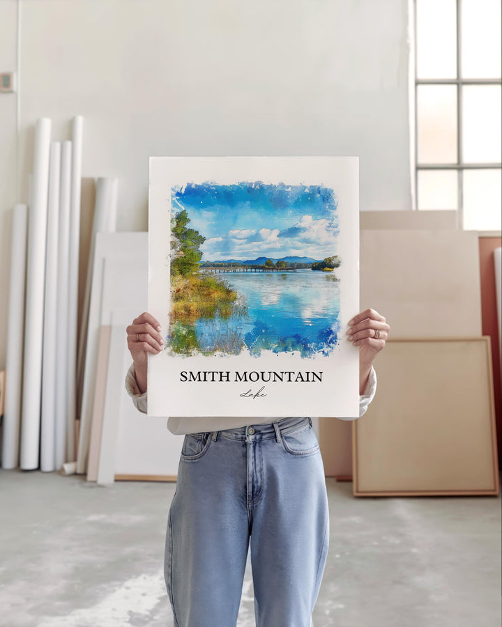 Smith Mountain Lake Wall Art, Roanoke Print, Virginia Watercolor, Smith Mountain Lake Gift, Travel Print, Travel Poster, Housewarming Gift