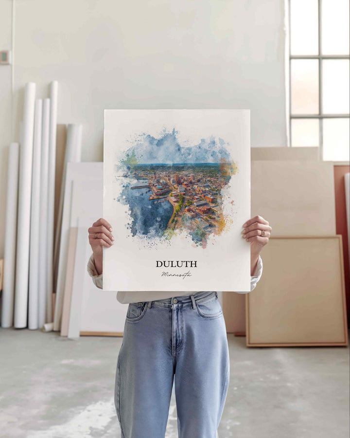 Duluth MN Wall Art, Duluth Print, Minnesota Watercolor Art, Duluth Minnesota Gift, Travel Print, Travel Poster, Housewarming Gift