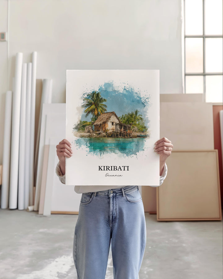 Kiribati Wall Art, Kiribati Print, Kiribati Watercolor Art, Kiribati Island Gift, Travel Print, Travel Poster, Housewarming Gift