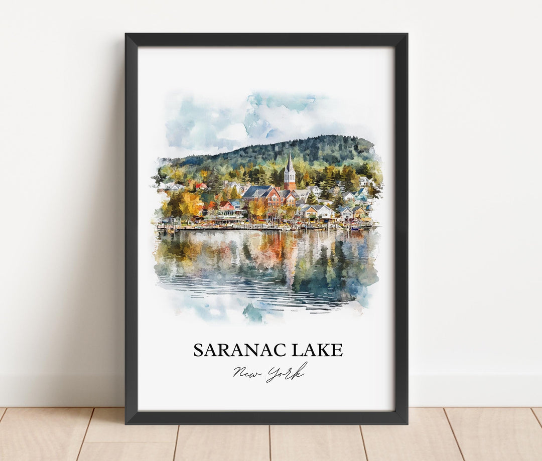 Saranac Lake Wall Art, Adirondacks NY Print, Saranac Lake Watercolor Art, Saranac Lake Gift, Travel Print, Travel Poster, Housewarming Gift