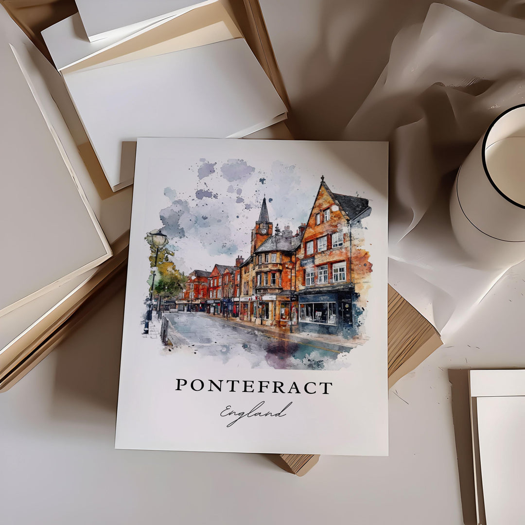 Pontefract Wall Art, Wakefield England Print, West Yorkshire Watercolor Art, Pontefract Gift,