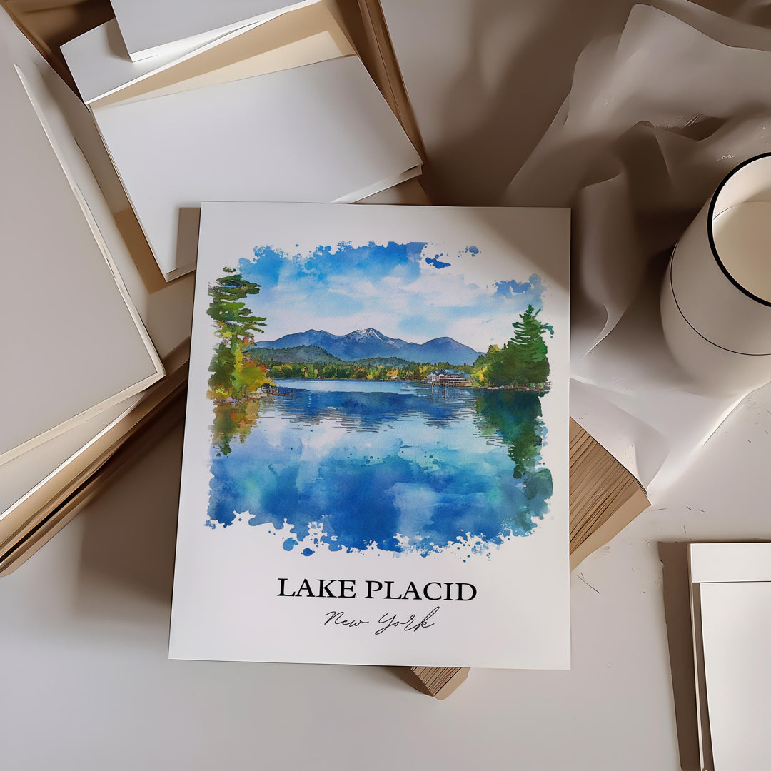 Lake Placid Wall Art, Lake Placid Print, Adirondacks Watercolor Art, Lake Placid NY Gift, Travel Print, Travel Poster, Housewarming Gift