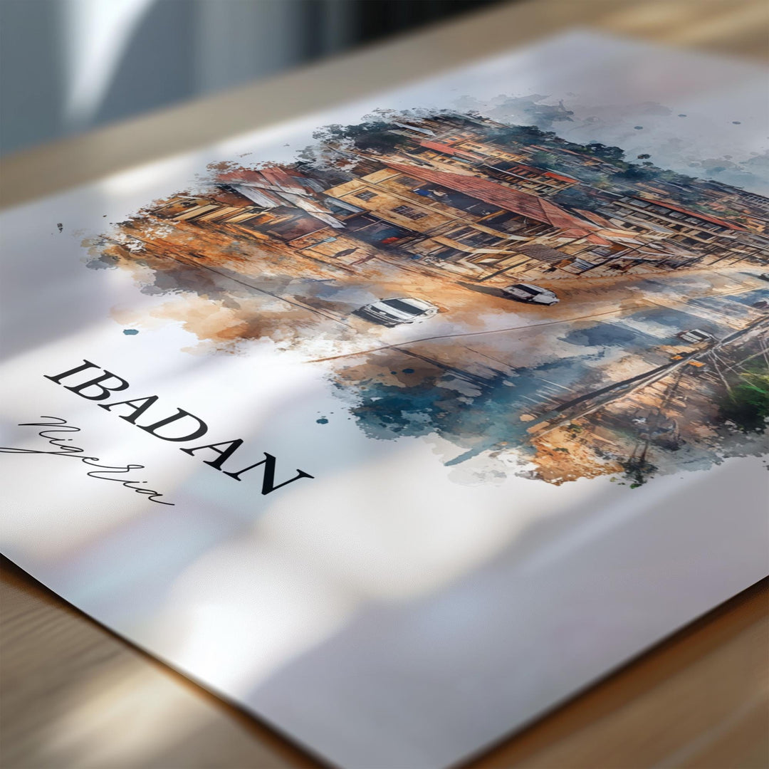 Ibadan Nigeria Wall Art, Ibadan Print, Nigeria Watercolor Art, Ibadan Nigeria Gift, Travel Print, Travel Poster, Housewarming Gift