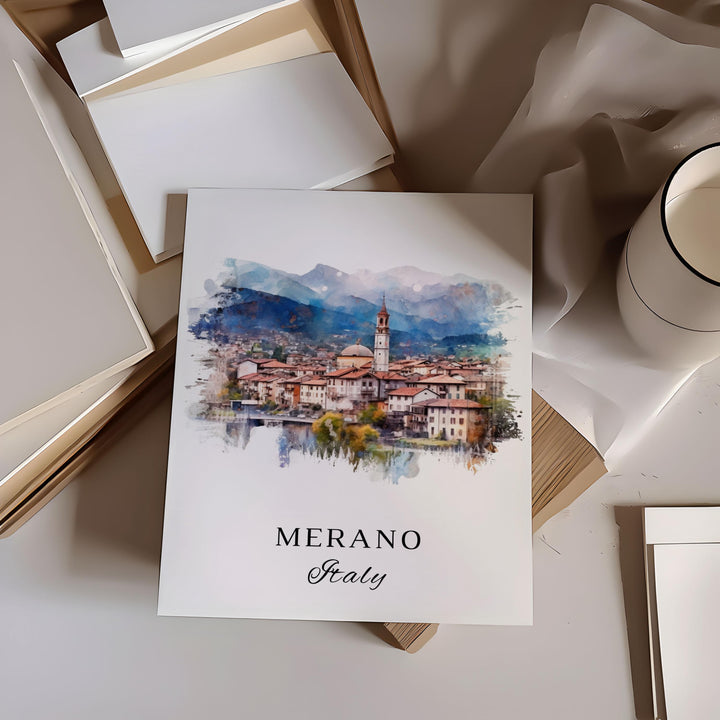 Merano traditional travel art - Italy, Merano poster, Wedding gift, Birthday present, Custom Text, Personalised Gift