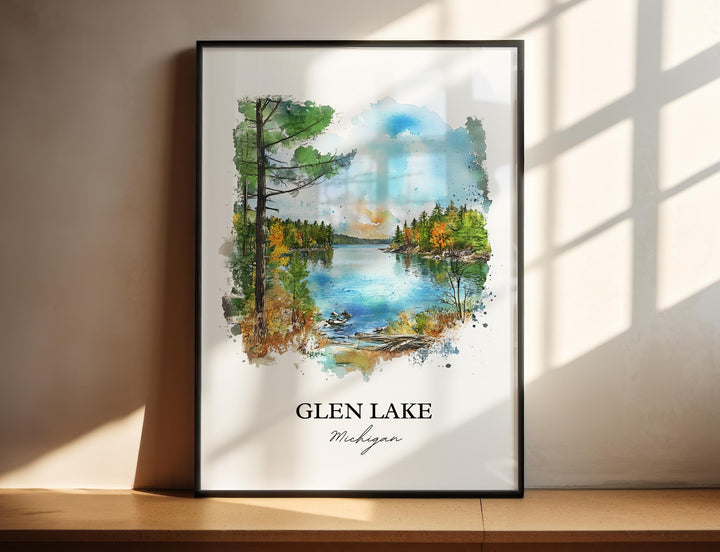 Glen Lake Wall Art, Leelanau Print, Michigan Watercolor Art, Glen Lake Michigan Gift, Travel Print, Travel Poster, Housewarming Gift