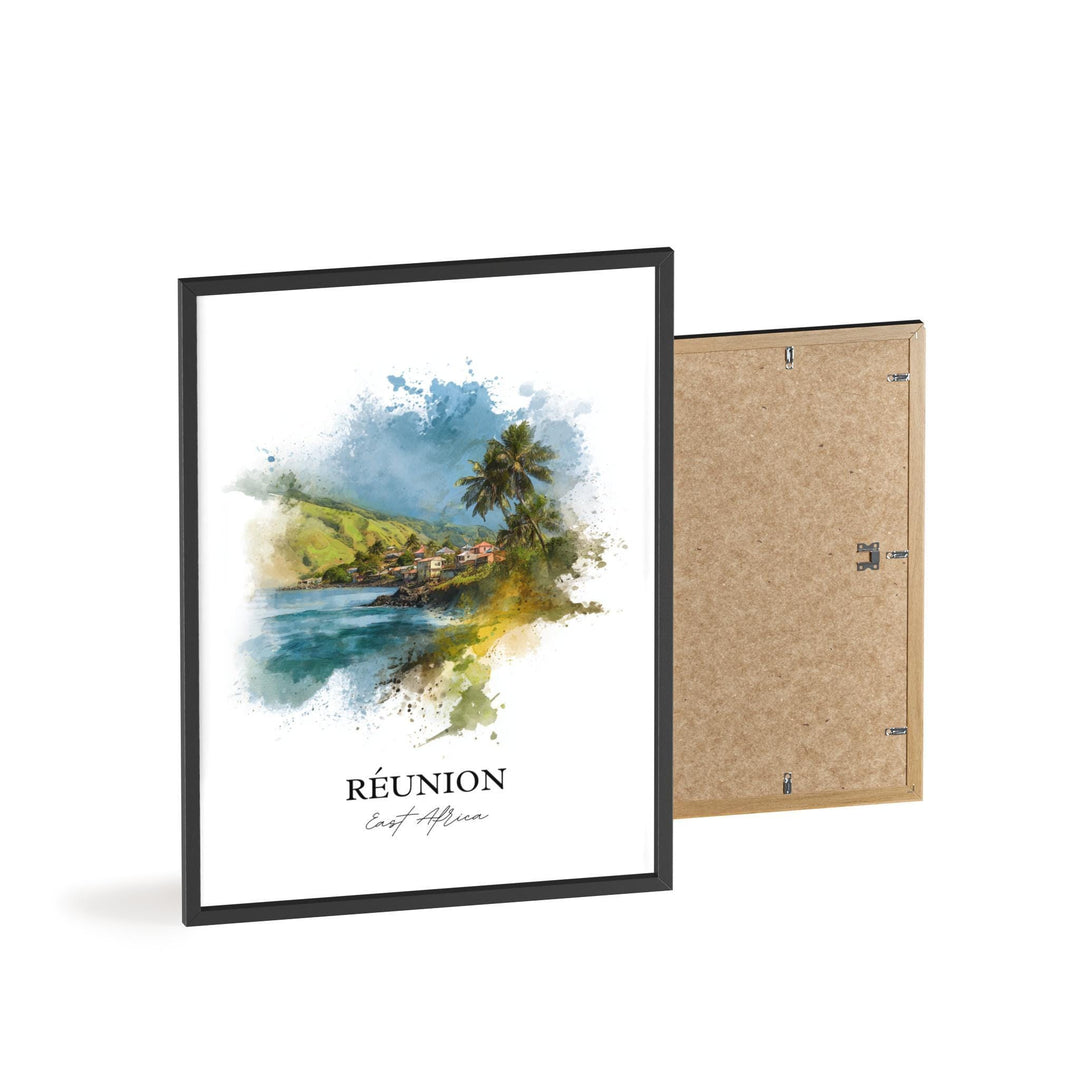 Réunion Wall Art, Réunion Print, East Africa Watercolor Art, Réunion Africa Gift, Travel Print, Travel Poster, Housewarming Gift