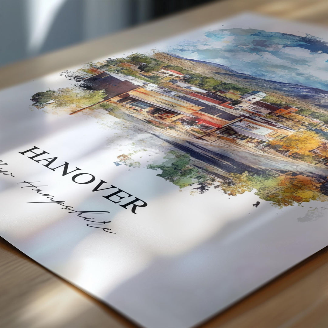 Hanover NH Wall Art, Grafton County Print, New Hampshire Watercolor Art, Hanover NH Gift, Travel Print, Travel Poster, Housewarming Gift
