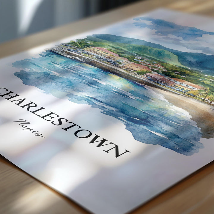 Charlestown Wall Art, Nevis Island Print, Nevis Watercolor Art, Charlestown Gift, Travel Print, Travel Poster, Housewarming Gift