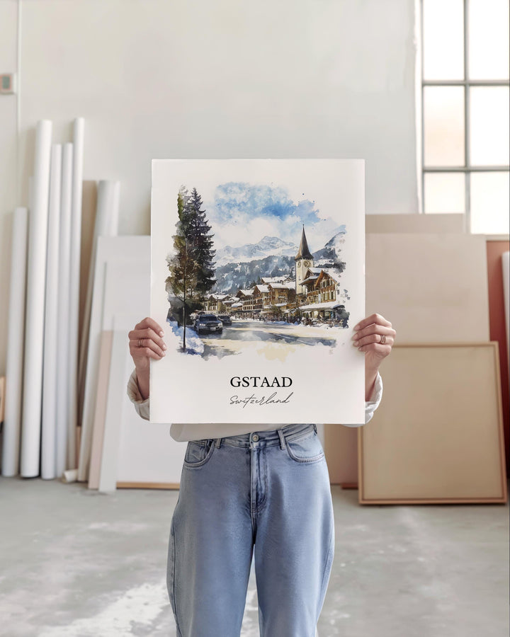 Gstaad Travel Print Wall Art Gstaad Wall Hanging Home Décor Gstaad Gift Art Lovers Switzerland Art Lover Gift Gstaad Switzerland Poster