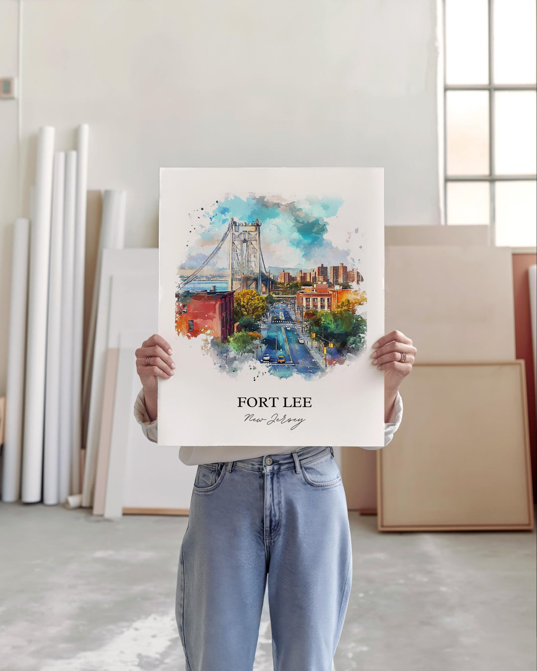 Fort Lee, New Jersey, USA – Watercolor Art Print of GW Bridge