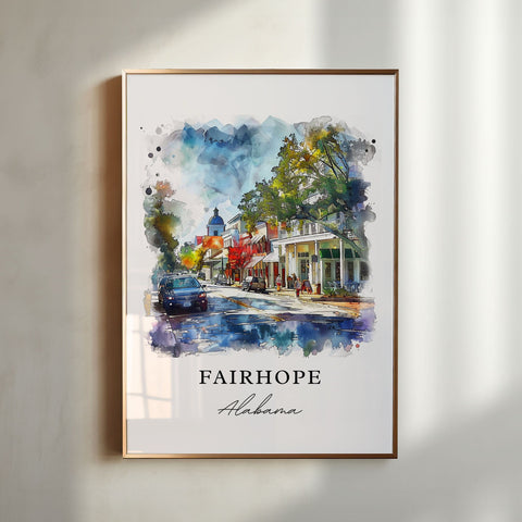 Fairhope AL Wall Art, Fairhope Alabama Print, Mobile Bay AL Watercolor, Baldwin County Gift, Travel Print, Travel Poster, Housewarming Gift