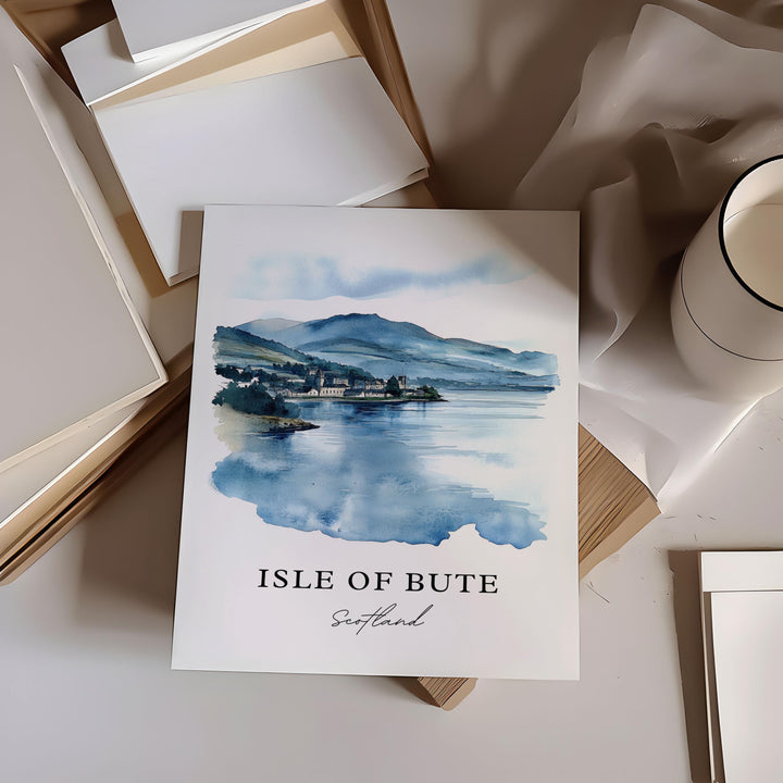 Isle of Bute Wall Art, Scotland Print, Isle of Bute Watercolor Art, Firth of Clyde Gift, Travel Print, Travel Poster, Housewarming Gift