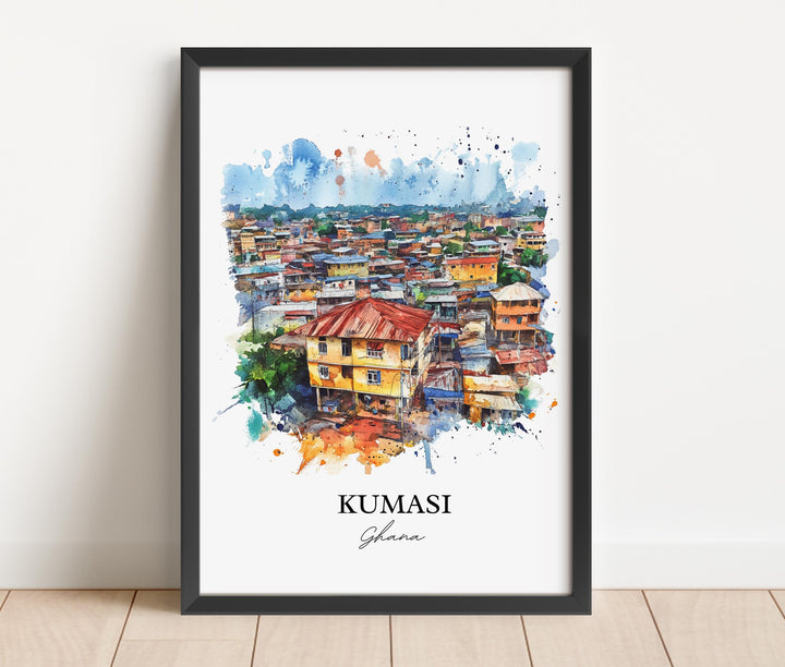Kumasi Wall Art, Ghana Print, Ghana Watercolor Art, Kumasi Ghana Gift, Travel Print, Travel Poster, Housewarming Gift
