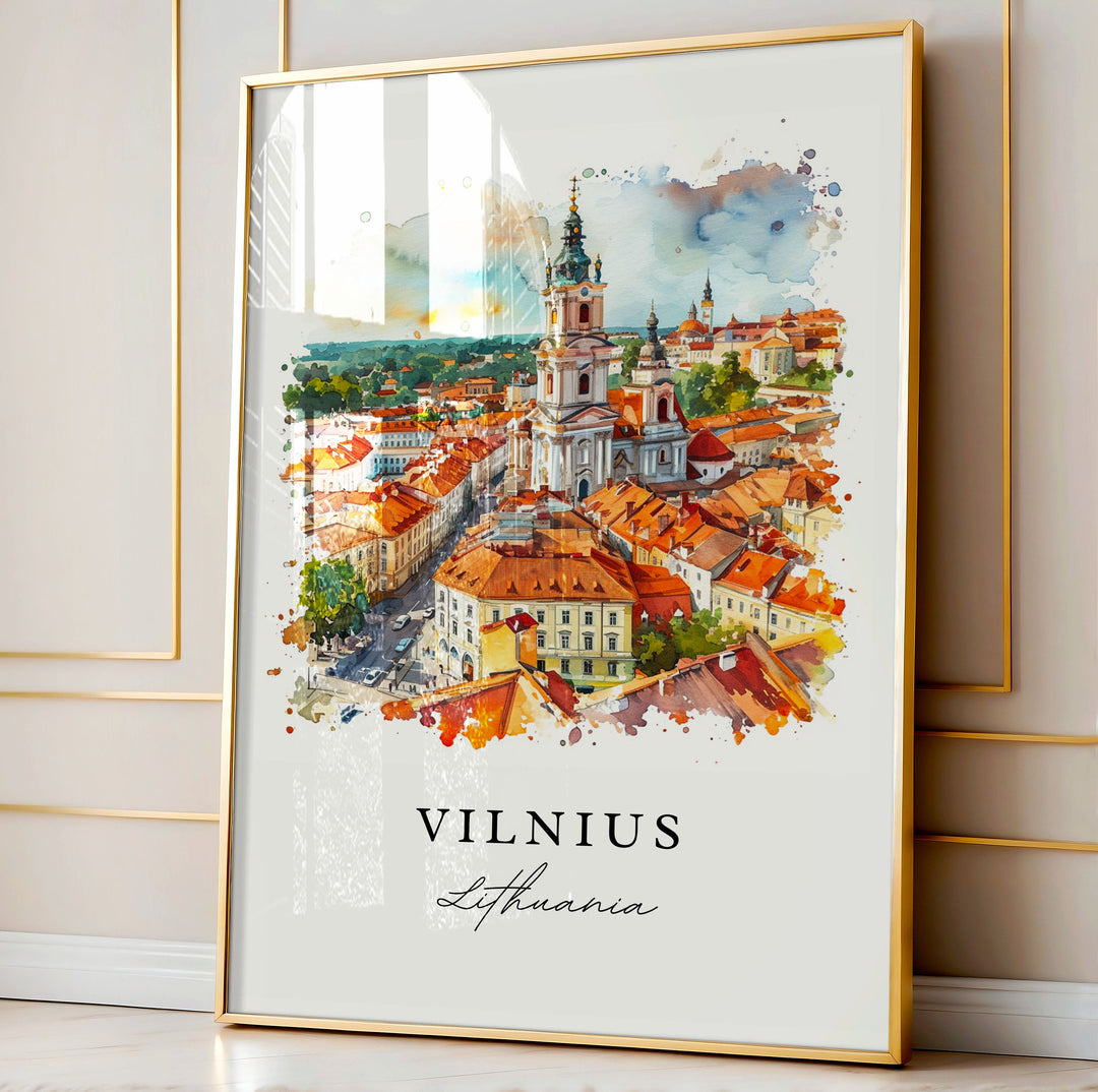 Vilnius watercolor travel art - Lithuania, Vilnius print, Wedding gift, Birthday present, Custom Text, Perfect Gift