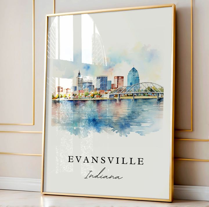 Evansville traditional travel art - Illinois, Evansville poster, Wedding gift, Birthday present, Custom Text, Personalized Gift