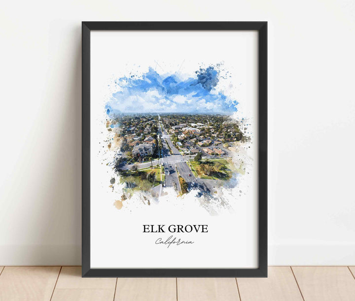 Elk Grove CA Wall Art, Elk Grove Print, California Watercolor Art, Elk Grove Gift, Travel Print, Travel Poster, Housewarming Gift