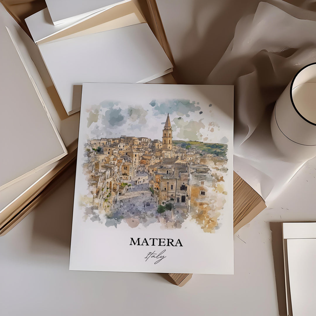 Matera Italy Wall Art, Basilicata Print, Italy Watercolor Art, Matera Italy Gift, Travel Print, Travel Poster, Housewarming Gift