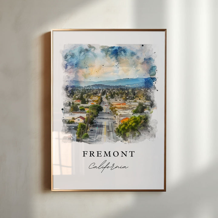 Fremont CA watercolor wall art - California, Fremont print, Fremont Cali Wedding gift, Birthday present, Custom Text, Perfect Gift